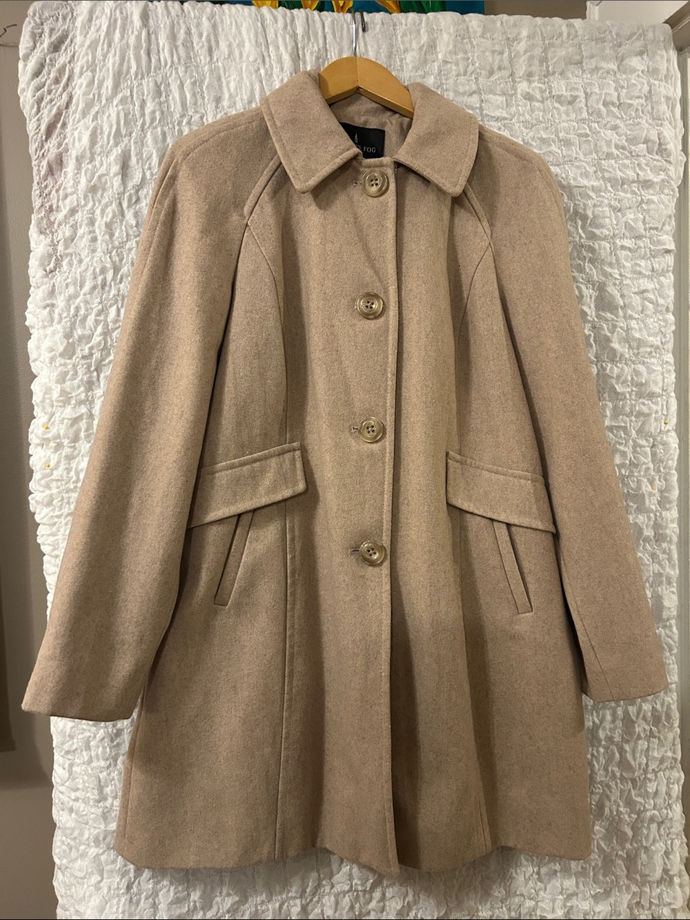 London Fog Tan Wool Blend Coat, Size: Large